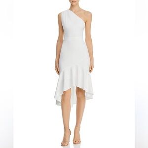 Aqua One Shoulder White Ruffle Midi Cocktail Dress size 0